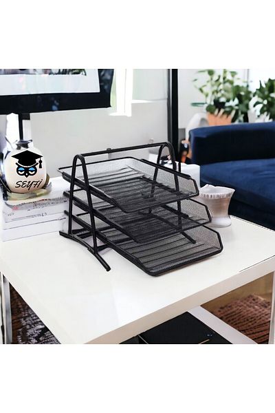 SEYFİKİRTASİYE 3-LAYER METAL SHEET SHELF PERFORE BLACK MOVABLE SHELFS