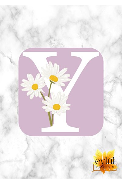 Eylül Design Daisy Letter Y Printed Special Design Printed MDF A Quality Squa...