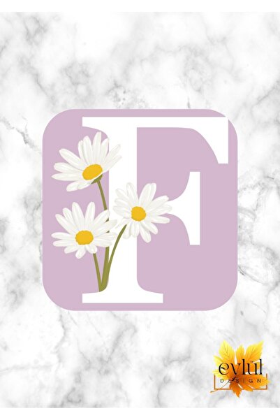 Eylül Design ديزي حرف F مطبوع تصميم خاص مطبوع MDF قاعدة أكواب مربعة عالية الجودة