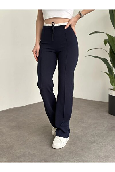 HARMONY GLOBAL Pantaloni de damă din crep din lycra cu șireturi cu detaliu în...