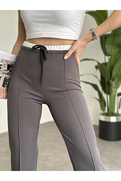 HARMONY GLOBAL Kadın Bel Detaylı Bağcıklı Enine Boyuna Full Likralı Crep Pantolon 3837