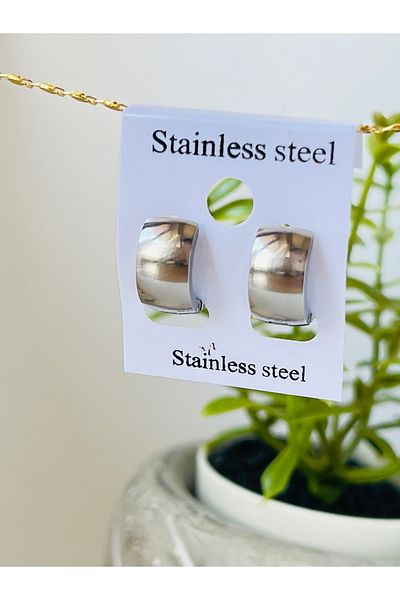 KOALA COMPANY STEEL SILVER COLOR HOOP EARRING 1 CM WIDTH