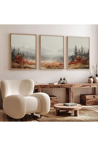 Dekorsiahome Ahşap Çerçeveli Tablo Seti Sonbahar Yalnızlık