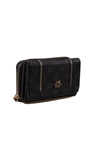 Levidor Black Zipper Detailed Monogram Women's Wallet