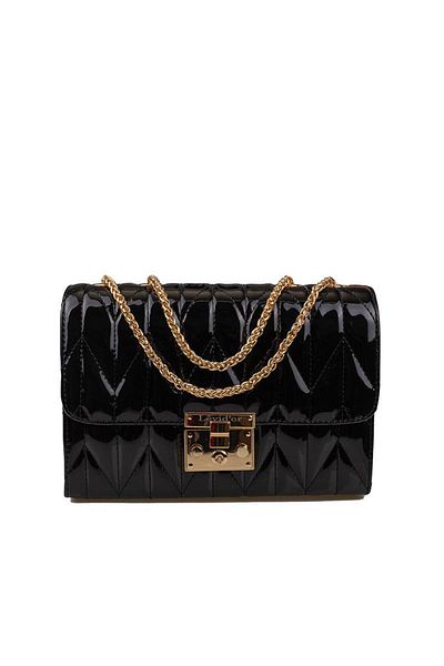 Levidor Black Quilted Women's Chain Strap Patent Leather Bag