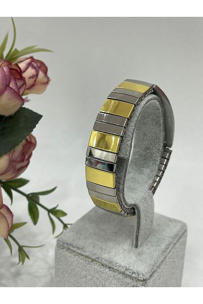 stainless steell سوار من الفولاذ المقاوم للصدأ للجنسين مع تفاصيل ألواح ذهبية وفضية (سمك 1.4 سم)