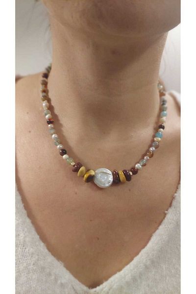 MSTR Art Natural Stone, Sodalite, Crystal, Real Pearl Neckles-natural Stone, mother of pearl, sodalite, crystal, pearl Necklace