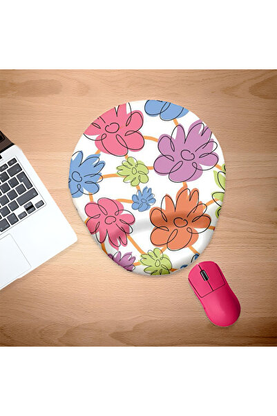UcuruStore Πολύχρωμα Λουλούδια Οβάλ Μαξιλαράκι Ποντικιού με Στήριγμα Καρπού