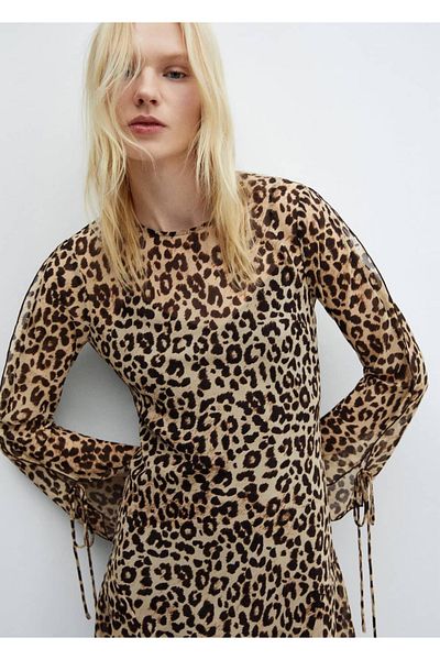MANGO Woman Leopard Patterned Flowing Dress