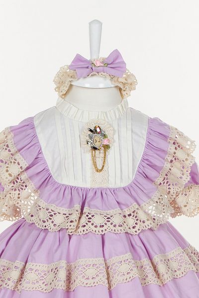 Sare Çocuk Giyim Vintage Concept Αντιαλλεργικό Βαμβακερό Ύφασμα Κρέμα Γκιπούρ Λιλά Φόρεμα γενεθλίων