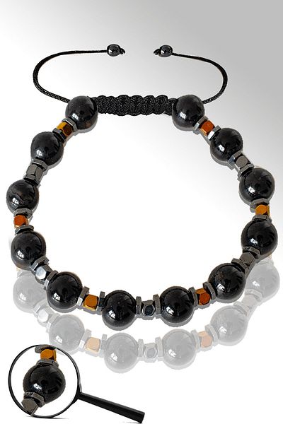 Tesbih Atölyesi Rose Silver Black Tourmaline Bracelet with Hematite - Adjustable