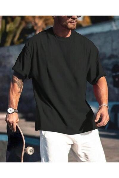 khufu Tricou negru simplu, fără imprimeu, supradimensionat