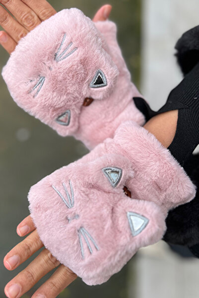 novon Premium Plush Gloves with Cute Cat Design and Fur Cover Buttons Inside