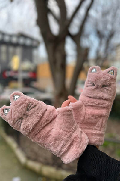 novon Premium Plush Gloves with Cute Cat Design and Fur Cover Buttons Inside