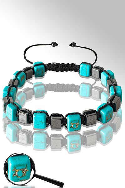 Tesbih Atölyesi Certified Cube Model Terahertz - Turquoise Bracelet - (Turquoise Stone)
