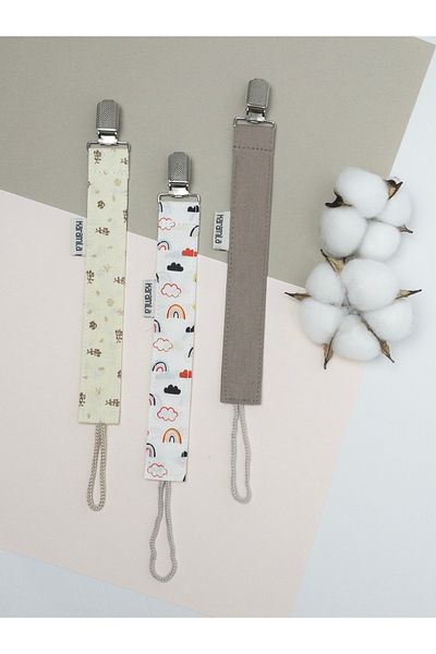 KARAMİLA Set of 3 Baby Pacifier Strap - Pacifier Chain - Cotton Fabric Pacifier Holder