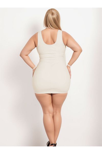 SUHIS Off White Plus Size Μίνι φόρεμα από συνθετικό δέρμα