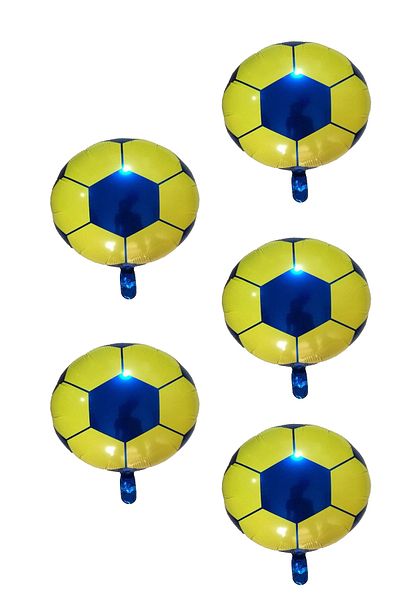 LOTUS PARTY Yellow Navy Blue Football Ball Foil Balloon - Fan Team Birthday Balloon 5 Pieces