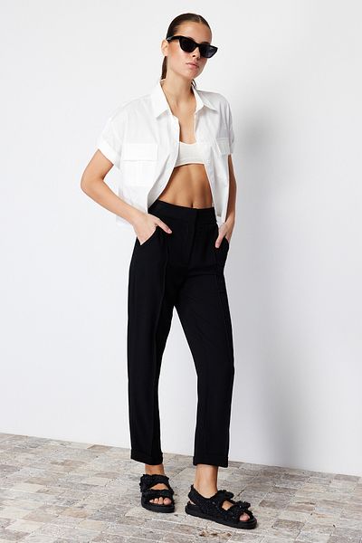 Trendyol Collection Black Cigarette Ribbed Woven Trousers TWOSS24PL00117
