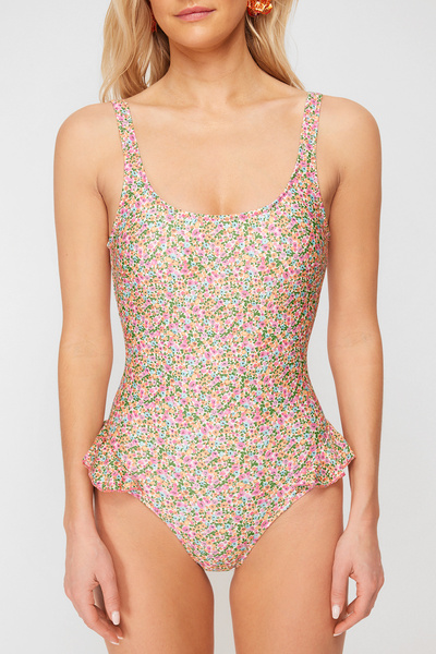 Trendyol Collection Virágmintás fodros normál fürdőruha TBESS21MA0140