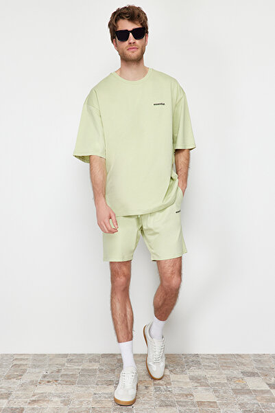 Trendyol Collection Σετ φόρμας Mint Oversize - Text Printed, 100% Cotton, TMNSS24EM00003