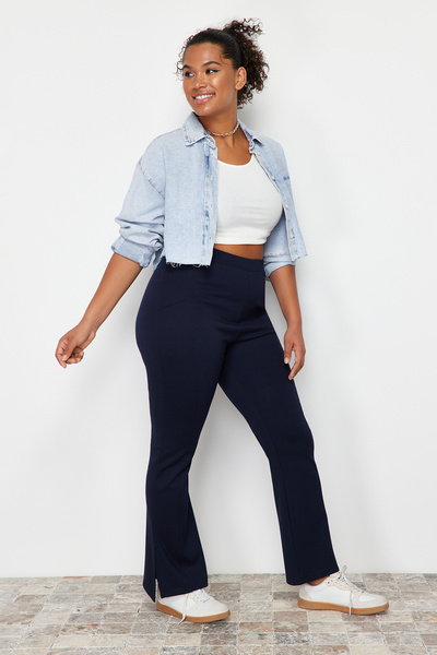 Trendyol Curve Темно-сині штани з високою талією з детальним швом Orme Oversize TBBSS24AR00001