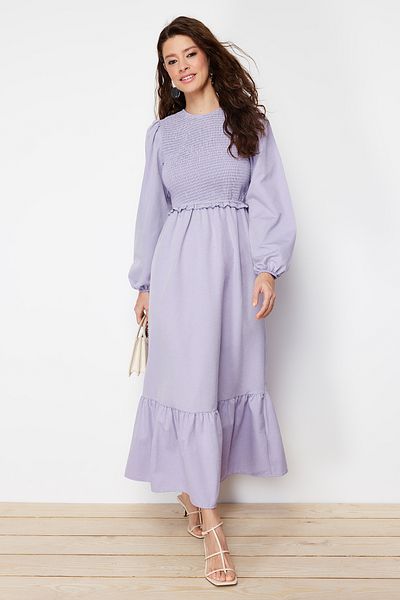 Trendyol Modest Lila Gipe részletes legénynyakú szőtt ruha TCTAW22EB0109