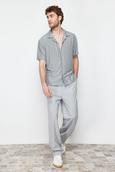 Trendyol Collection Cămașă gri cu guler Apache, de culoare relaxată - TMNSS24GO00017