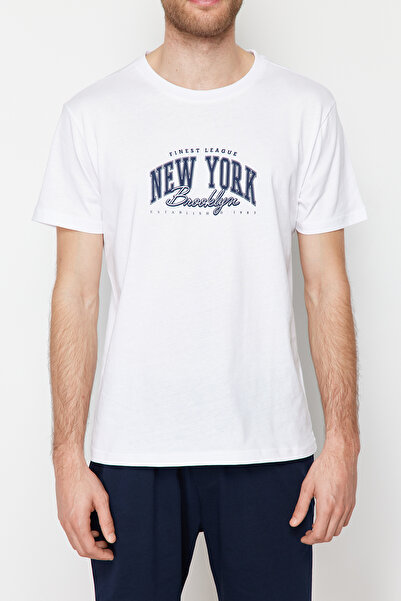 Trendyol Collection Navy Printed Regular Fit Pletené šortky Sada pyžama TMNSS24PT00012