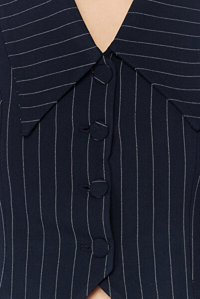 Trendyol Collection Poliviskon Navy Blue Striped Vest - Regular Fit TWOSS24YE00020