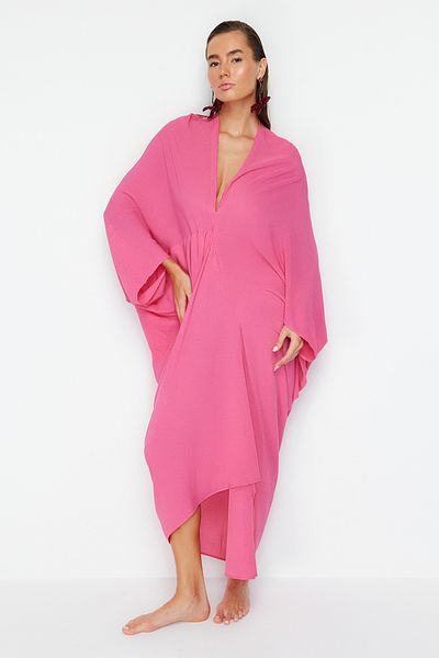 Trendyol Collection Φούξια Φόρεμα Παραλίας Φαρδύ Μάξι Υφαντό Φόρεμα TBESS23EL00274