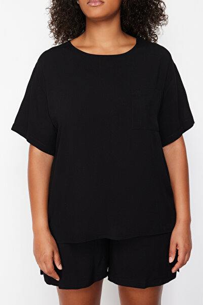 Trendyol Curve Set tkaného pyžama Black Crew Neck TBBSS24AI00005