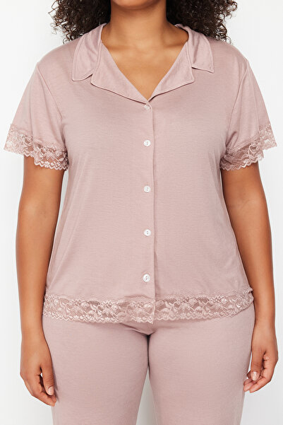 Trendyol Curve Dusty Rose Lace Knitted Pajama Set TBBSS22PT0623