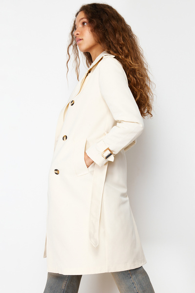 Trendyol Collection Stone Regular Belted Midi Trench Coat TWOSS24TR00003