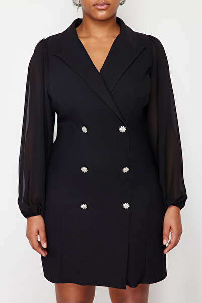 Trendyol Curve Černé tkané bundové šaty TBBSS24AH00008