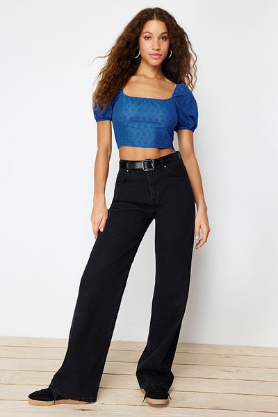 Trendyol Collection Indigo Brode léggömb ujjú szőtt blúz TWOSS24BZ00236