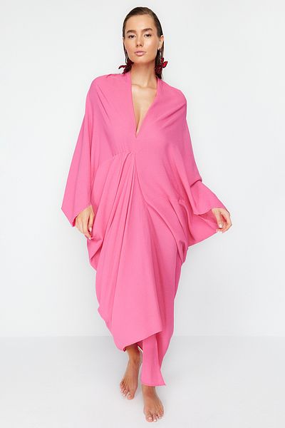 Trendyol Collection Φούξια Φόρεμα Παραλίας Φαρδύ Μάξι Υφαντό Φόρεμα TBESS23EL00274