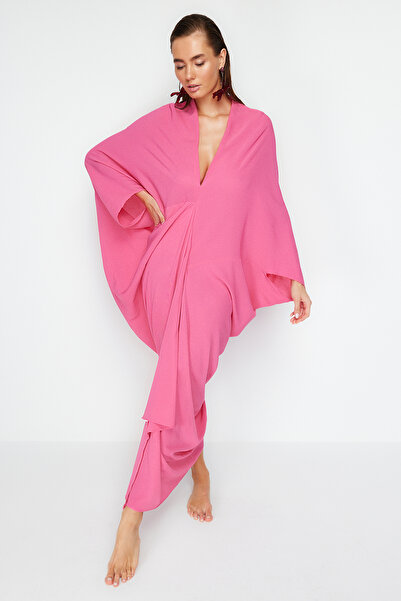 Trendyol Collection Φούξια Φόρεμα Παραλίας Φαρδύ Μάξι Υφαντό Φόρεμα TBESS23EL00274