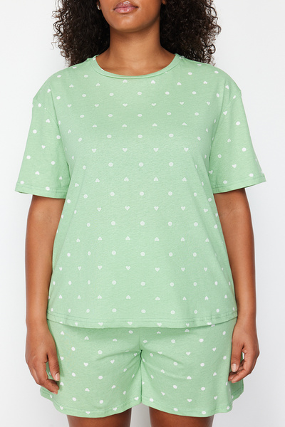 Trendyol Curve Σετ Πλεκτές Πιτζάμες με Μέντα Καρδιά TBBSS24AI00025
