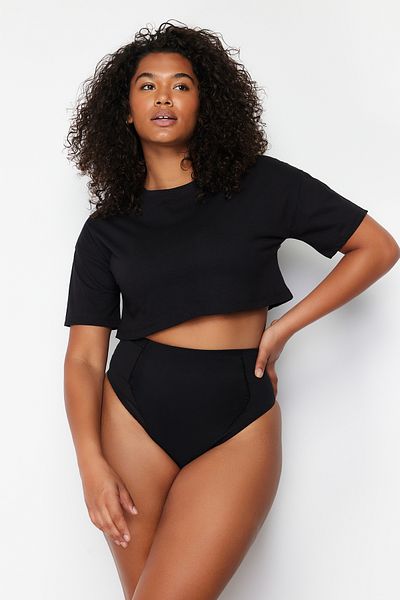 Trendyol Curve Schwarzes Höschen mit hoher Taille TBBSS24CM00004