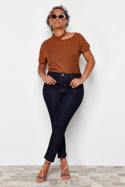 Trendyol Curve Σκούρο μπλε Estra Flexible Skinny Jeans TBBSS24CJ00006
