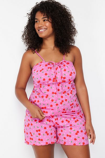 Trendyol Curve Multicolor Cherry Pattern Knitted Pajamas Set Tbbss24Ai00036