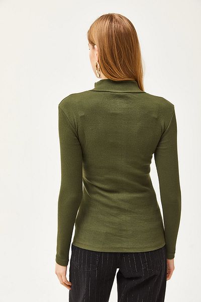 Olalook Khaki Zippered Turtleneck Lycra Blouse Blz- 19001155
