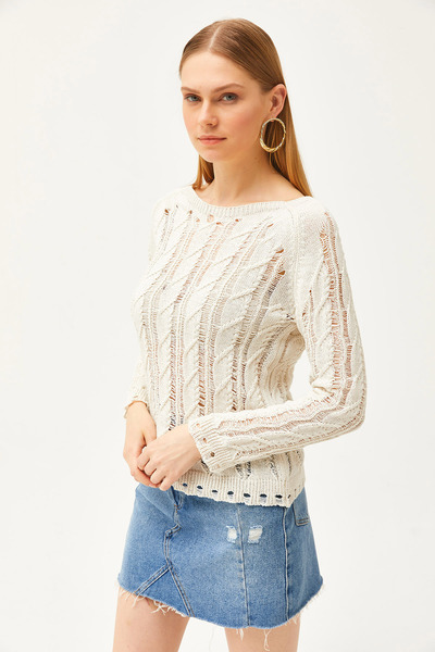 Olalook Dámská sezónní pletená blůza Ecru Hair Weave BLZ-19002511