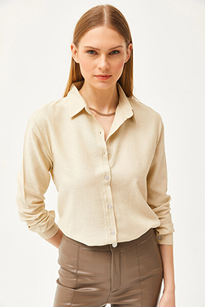 Olalook Women's Leopard Stone Jacquard Satin Detailed Woven Shirt GML-19001173