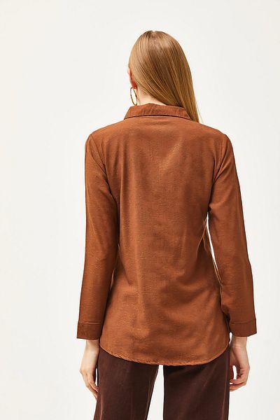 Olalook Női virágos keserűbarna Jacquard szatén részletes szövésű ing GML-19001173