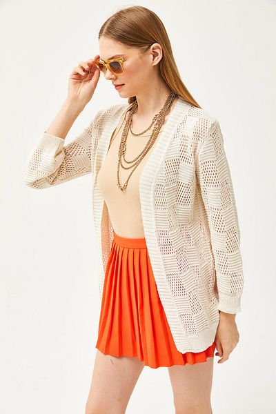 Olalook Damen-Cardigan aus baumwollstrick mit muster Dama in Ecru HRK-19000280