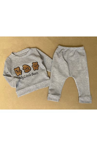 SANTRALBEBE Baby Boy Embroidered Set with Teddy Bear