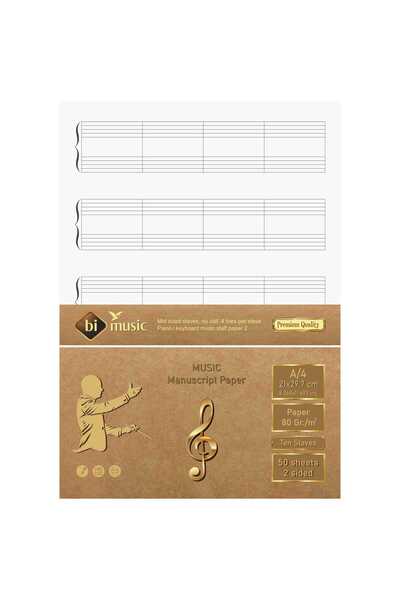 BİDEFTER Piyano Nota Kağıdı (Anahtarsız Kesik çizgili, Tırnaklı) 5 çıtalı, 54...