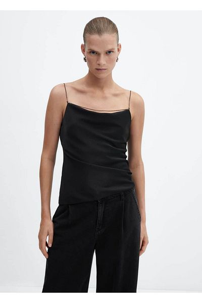 MANGO Woman Draped collar satin blouse